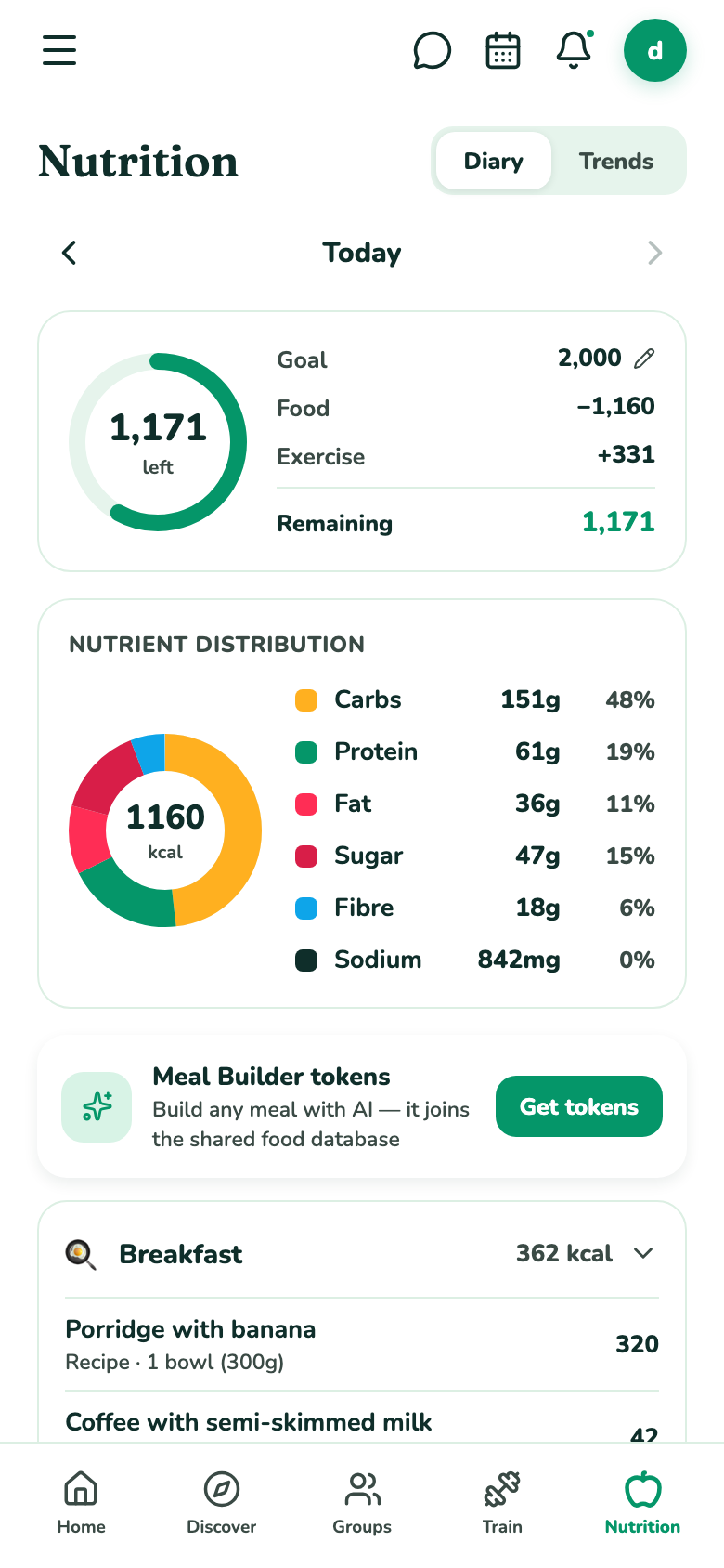 Nutrition tracking and the AI meal builder in Moovio