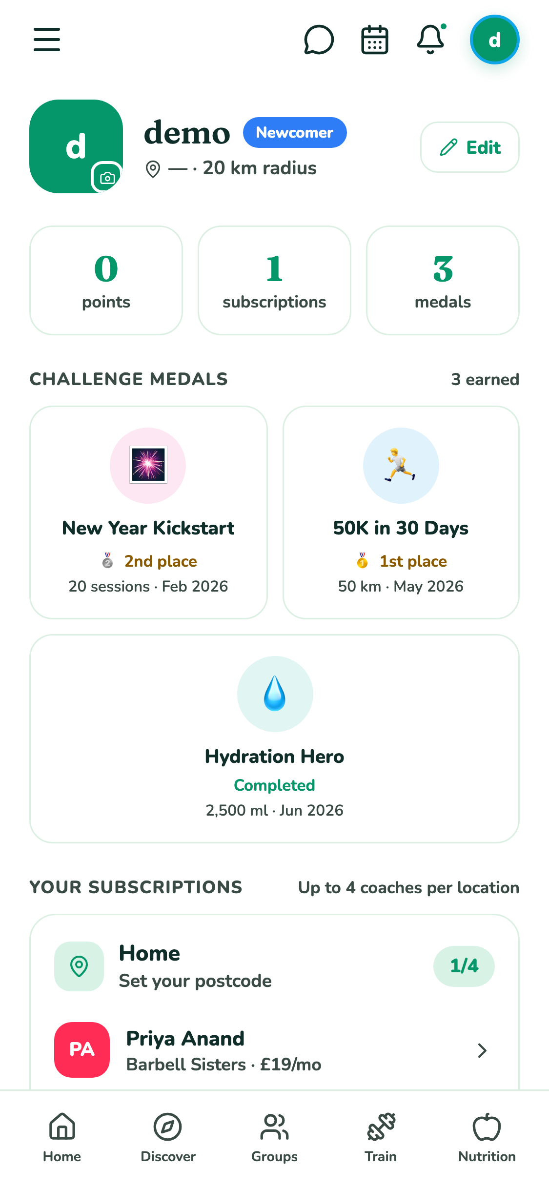 A member's earned challenge medals